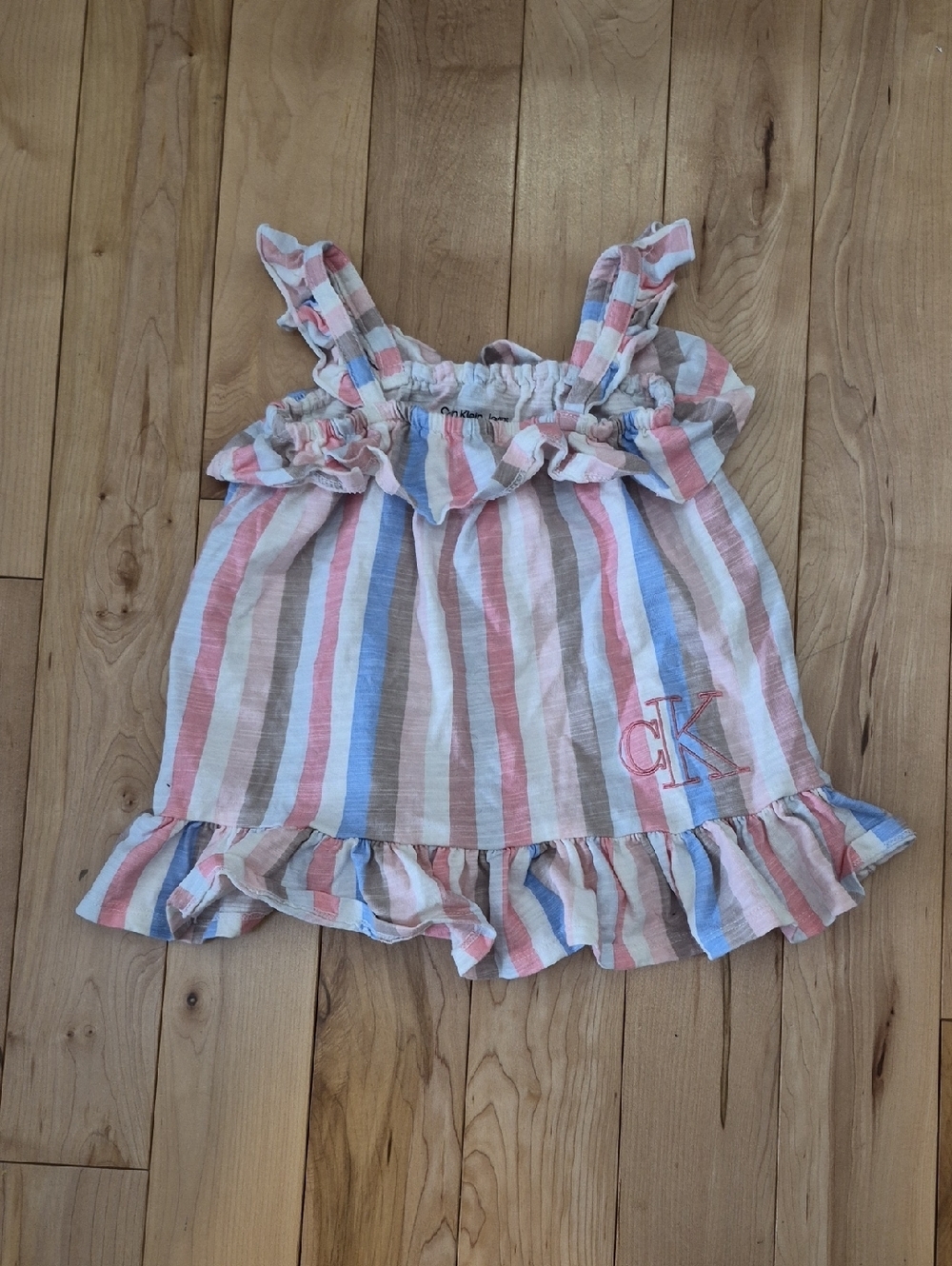 Girls Size 3T Calvin Klein Striped Ruffle Dress